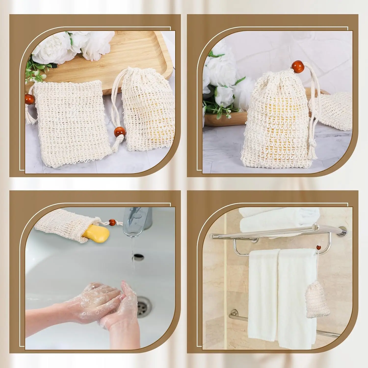 Bolsa salvavidas de jabón de sisal natural para bolsa de jabón orgánico para exfoliar la espuma y secar el aire durante los duchas