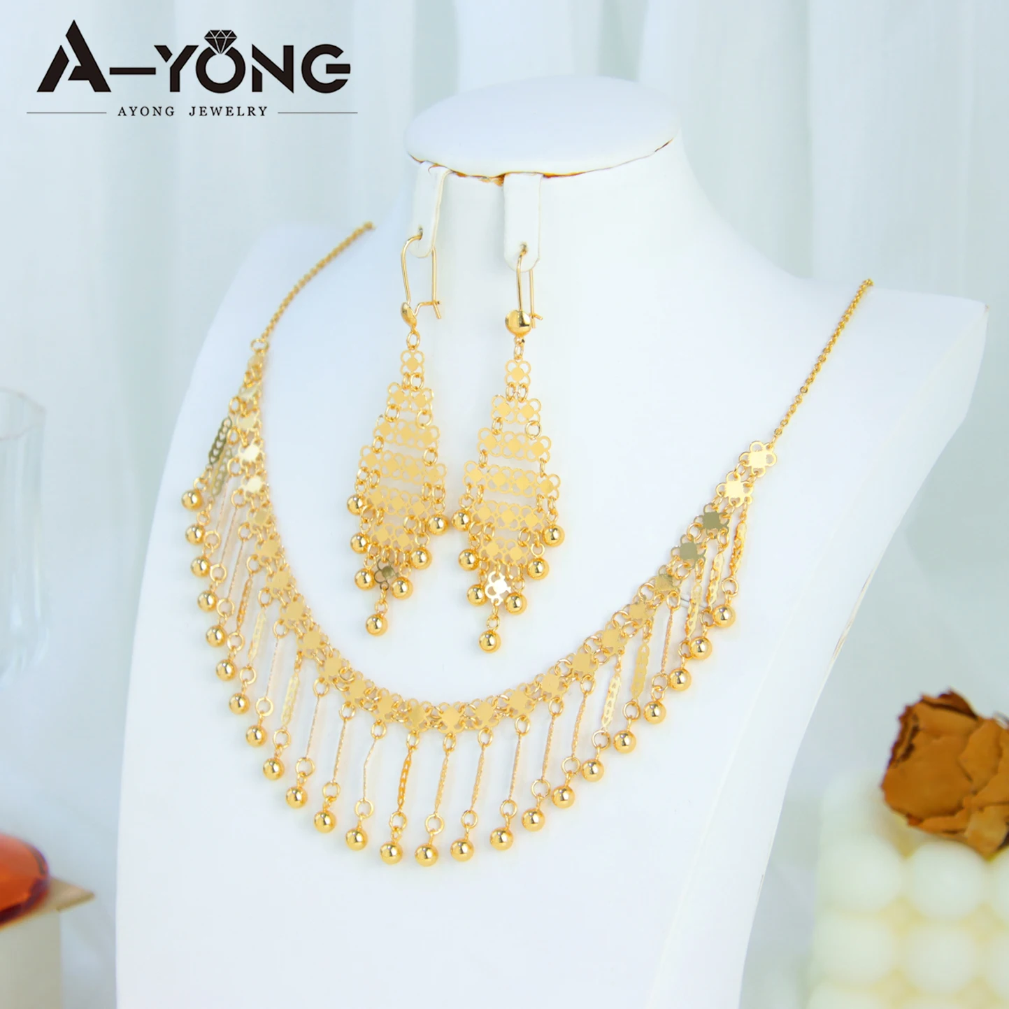 

Ethiopian Bridal Wedding Jewelry Set 21k Gold Plated Oman Exotic Bohemian Necklace Earrings Nigeria Women Daily Party Jewelrys