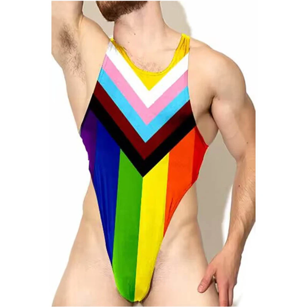 Heren Eenhoorn Rompertjes Zomer Trend Regenboog Contrast Playsuit Siamese Ondergoed Eendelig Bodysuit Nieuwe Lgbt Sexy Lingerie Jumpsuit