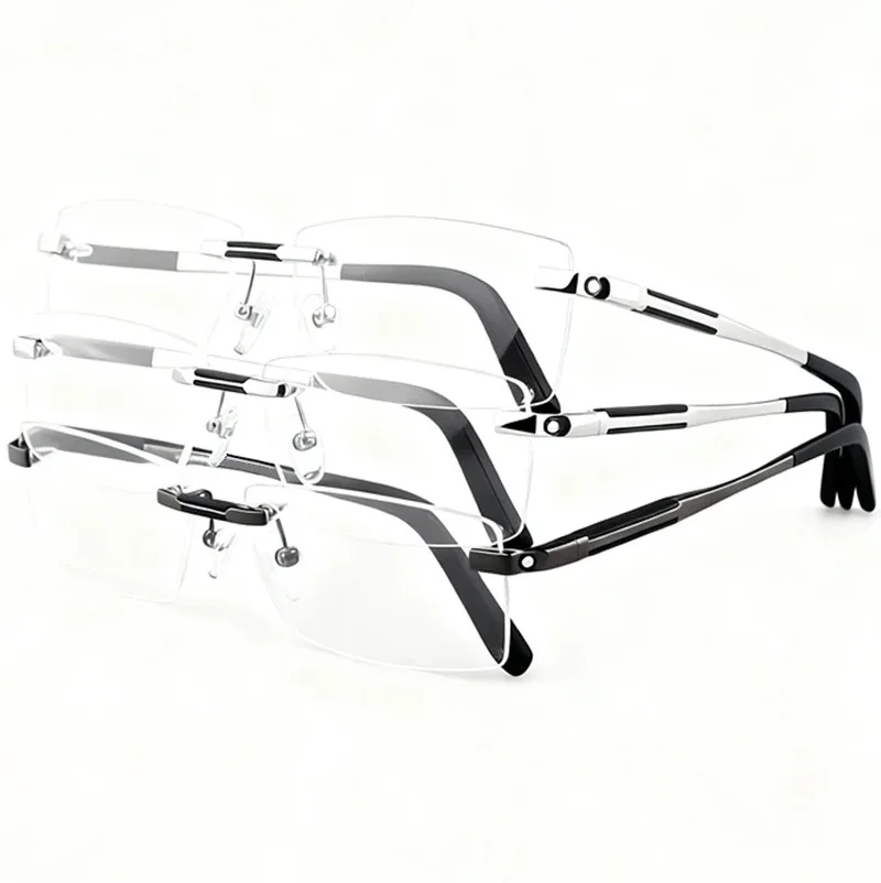 

Classic Lux Men Business Big Rimless Optical Frame 52-18-140 Lightweight Alloy Concise Rectangular for Prescription Eyeglasses