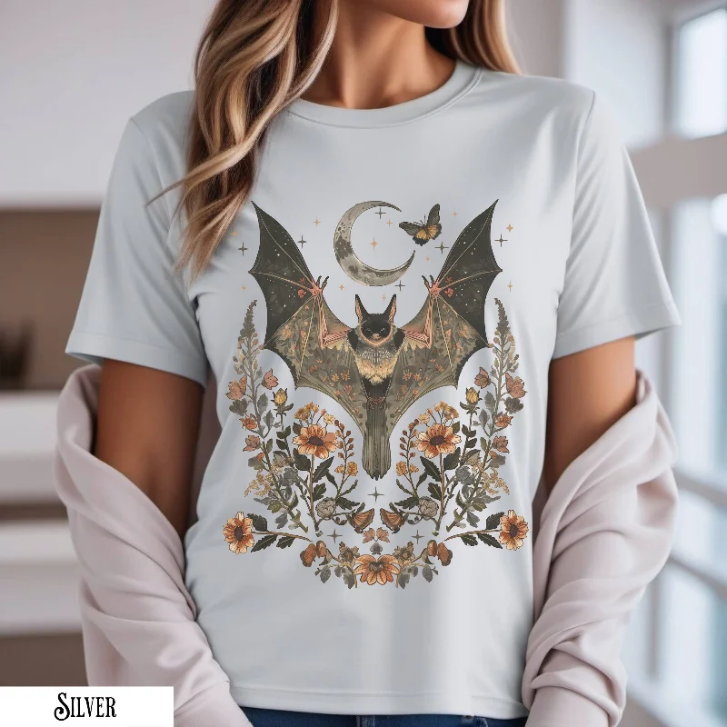 Whimsigoth Celestial Bat T Shirt Botanical Girl Crescent Moon