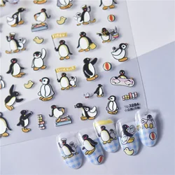1pcs 5D Kawaii Penguin Nail Art Stickers Japanese Kawaii Colorful Bear Self-adhesive Transfer Nail Decorations Slider Decals DIY