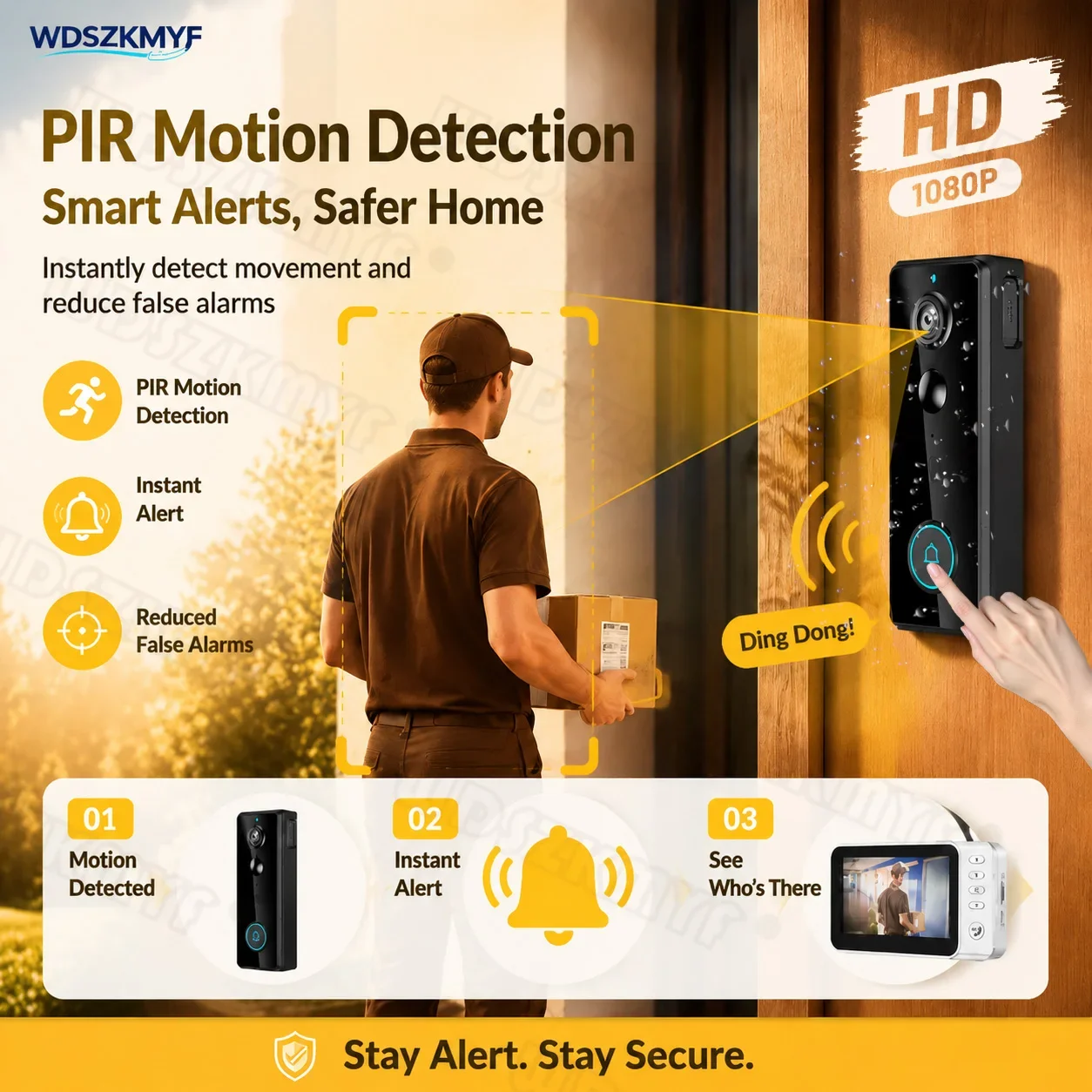 Wireless Video Doorbell 1080P HD 4.3'' Screen PIR motion sensor IP65 Waterproof  2Way Audio Video Intercom for Home Security