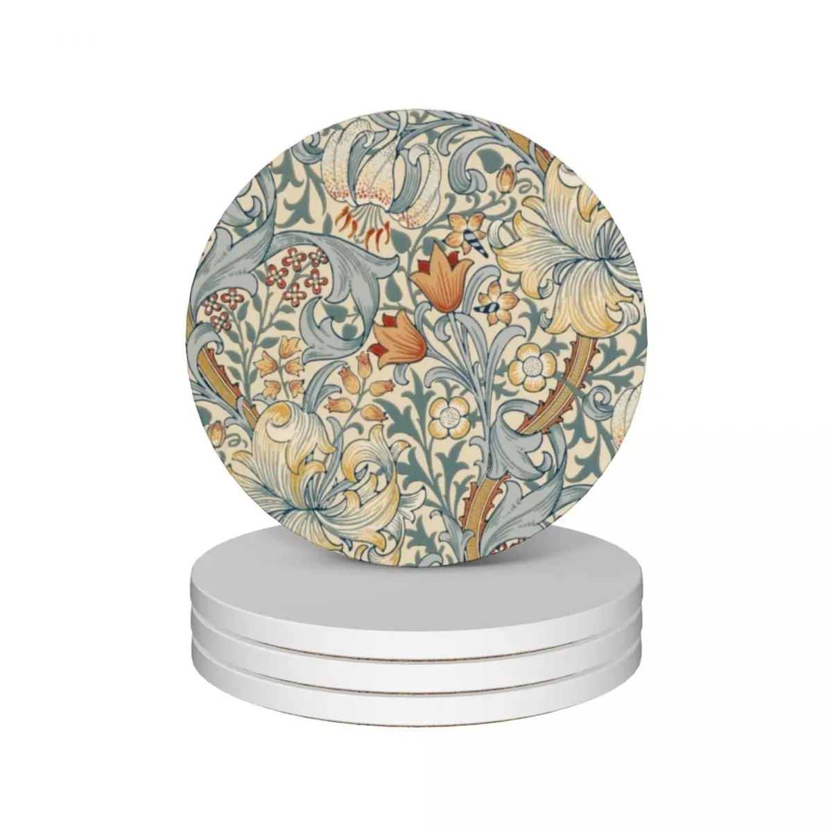 Golden Lily by William Morris Ceramic Coasters (Set of 4) ceramic set tile table decoration and accessories drinks Coasters