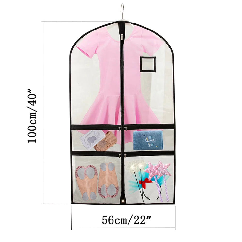 Clear Dance Costume Garment Bag 40” Dance Garment Bags for Dancers Kids Hanging Clothes Dress Bag With Accessory and ID Pockets