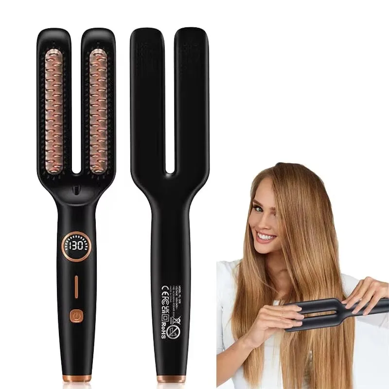 

Electric Hair Straightener One Step 2 In 1 Ceramic Hair Straightener With Lcd Digital Display Portable Hair Straightener Brush