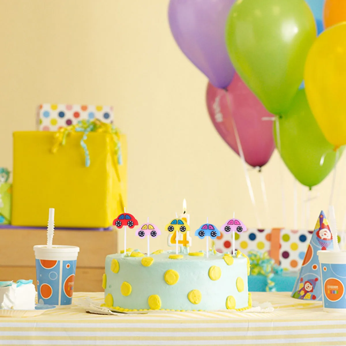 

5 pcs 5 Mini Flameless Cartoon Toppers Cake Picks Decor Supplies Kids Birthday Safe Eco Friendly Wax Candles