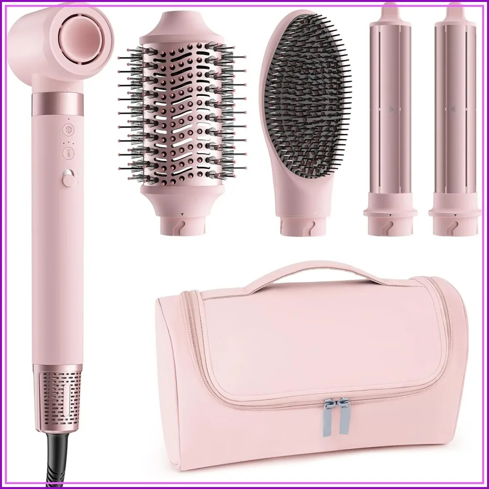 5-in-1 Hot Air Styler - High-Speed Hair Dryer, Auto Curlers, Frizz-Free, No Heat Damage, Travel Bag