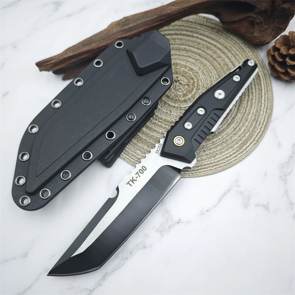 

TK-700 DC53 Blade G10 Handles with Kydex Sheath, Tactical Hunting Knife, Self Defense EDC Camping Tools, Survival Combat Knives