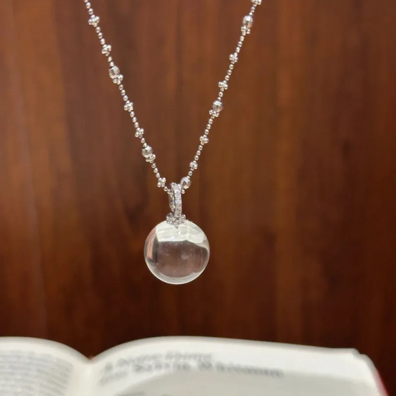 

Sterling Silver Ice Clear White Crystal Pendant Necklace, Versatile Clavicle Chain