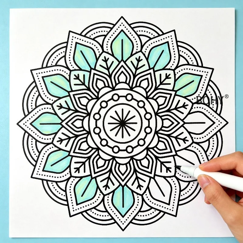 A Sketchbook with 12 Pages of Lotus Mandala Zen Winding Pattern Theme Drafts, Large-sized, Adult Stress Relief Meditation