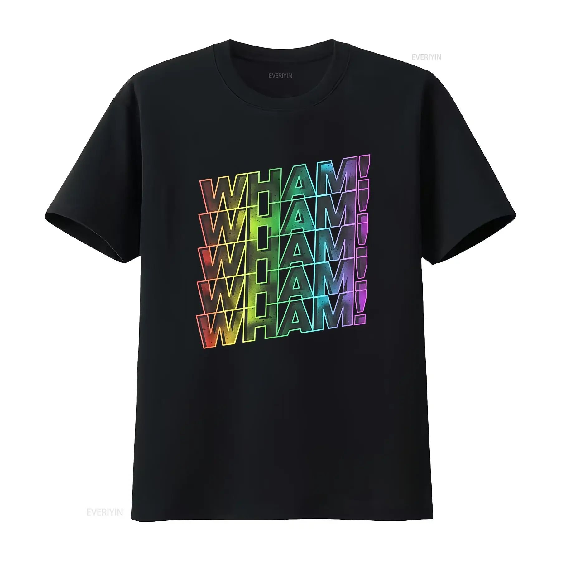 Wham Rainbow Logos Smoke Adult T Shirt vintage Washed homme fashion Top For Everyday Wear Casual Stretched graphic streetwear