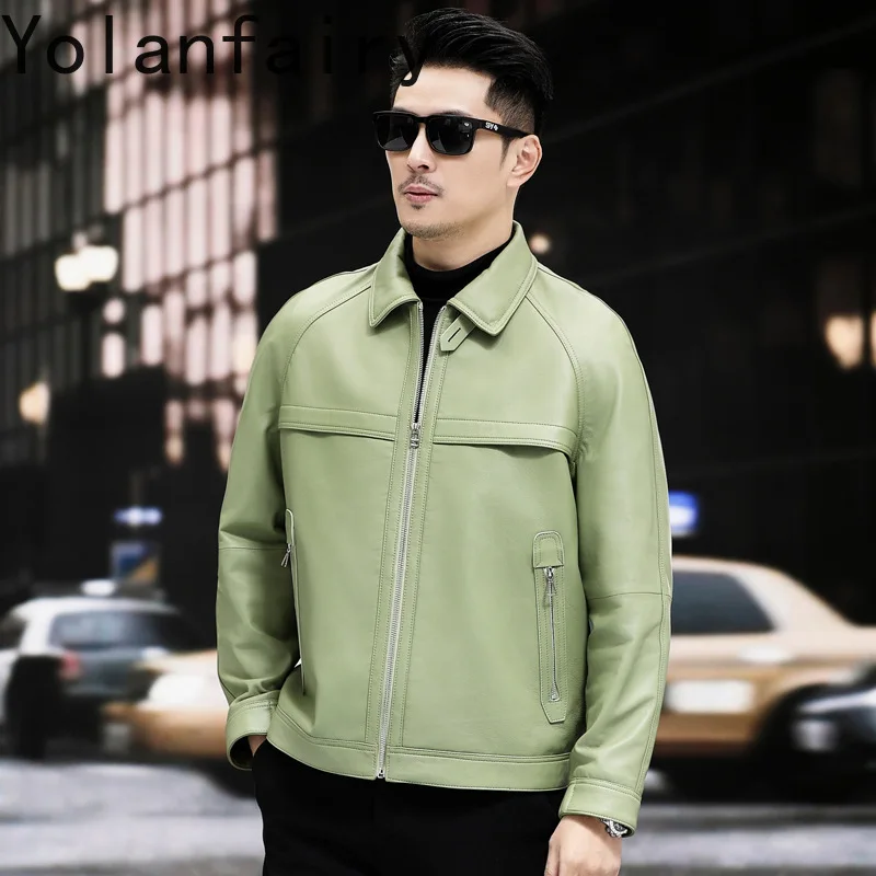 YOLANFAIRY Genuine Leather Sheepskin Jackets for Men Fashion Spring Autumn Short Motorcycle Jacket Lapel Coats New Veste Homme