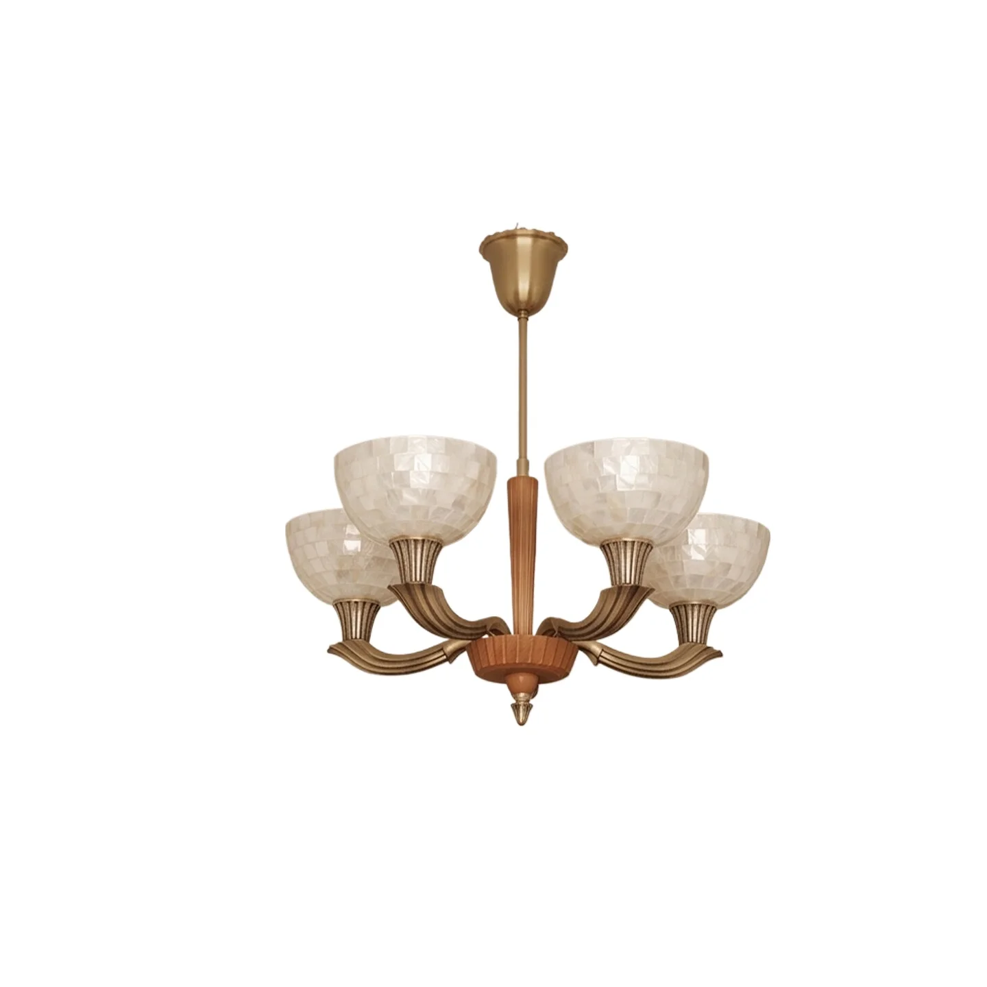 French Shell Antique Vintage Restaurant Chandelier American Retro All Copper Solid Wood Master Bedroom Light