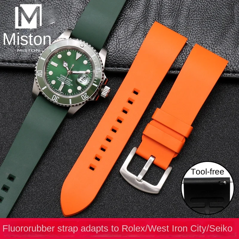 20mm 22mm 23/24mm Universal Fluorine Rubber Strap For Rolex Omega Seiko Mido Tissot Watch Men Strap Waterproof Soft Strap Green