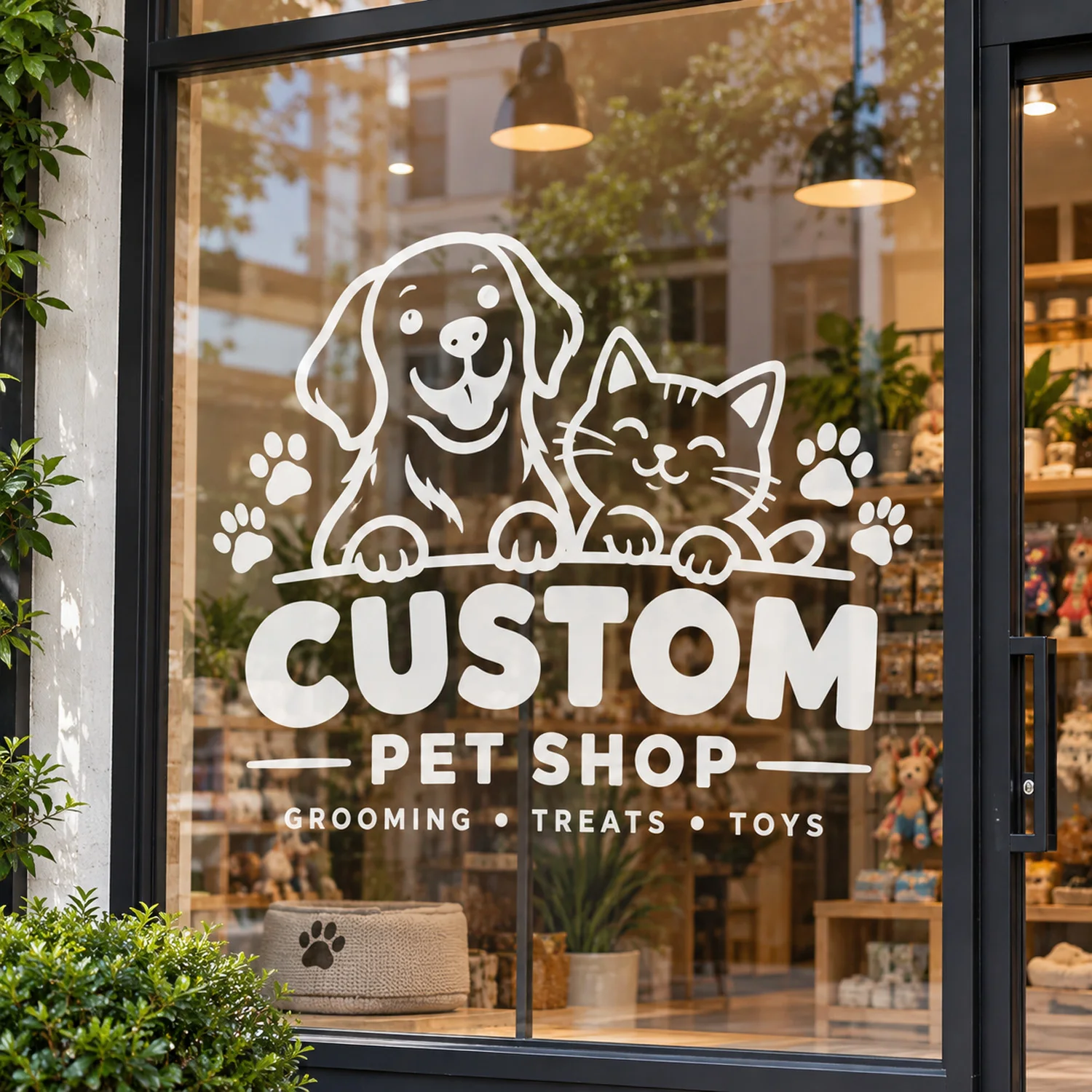 Custom Pet Shop Window Decal, Personalized Logo Sticker for Glass Door, Transparent Storefront Sign for Pet Grooming Store