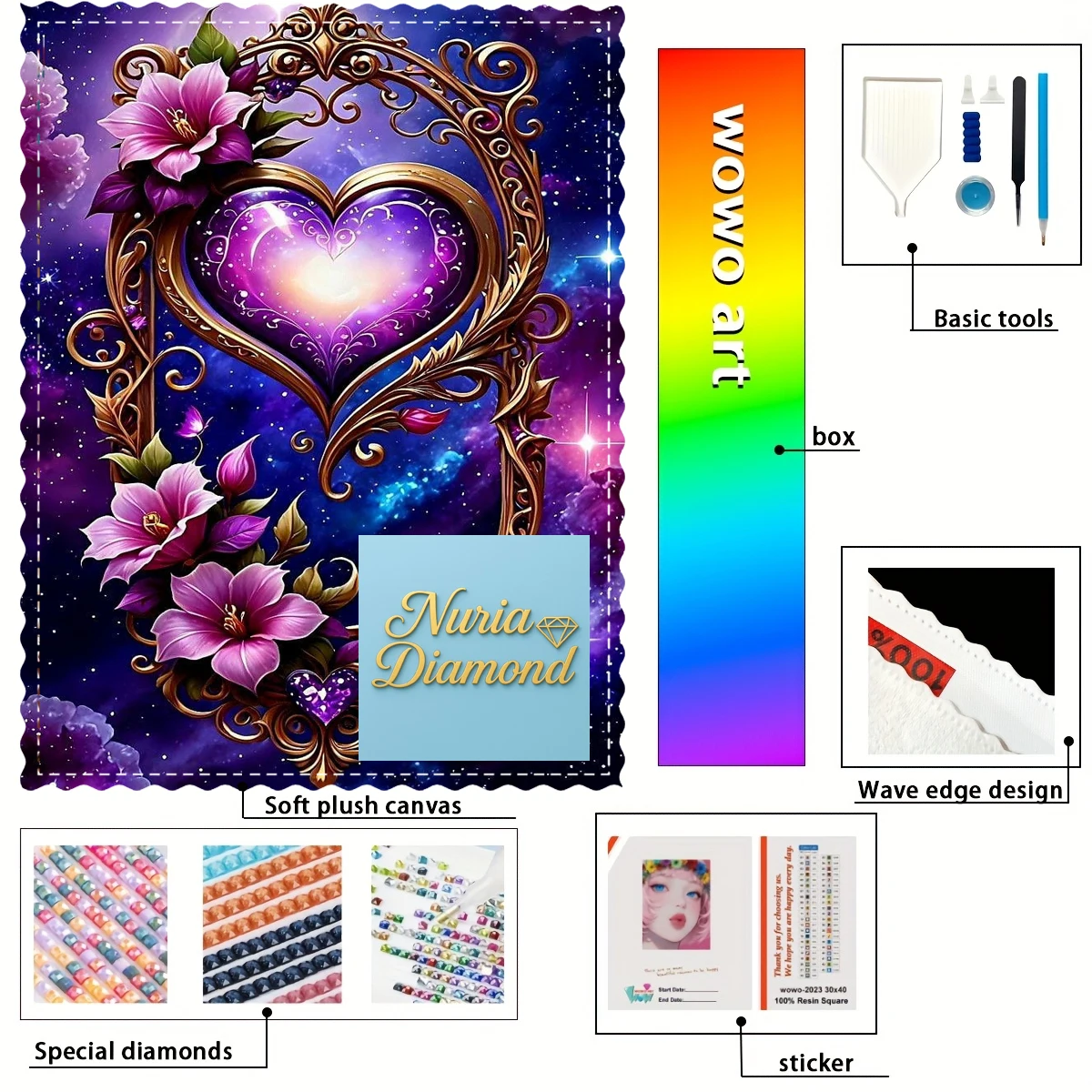 

【Nuria Diamond Art】Purple Heart 100% resin FD+ab+xc Diamond Stamping Kit Perfect Masterpiece worth Buying
