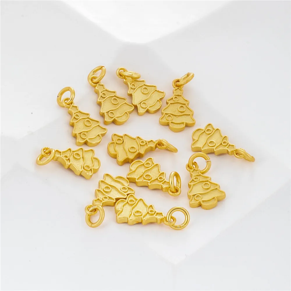 18K Plated Matte Gold Christmas Tree Pendant, DIY Jewelry Accessories, Shirt Tree, Ancient Gold, 8*13mm