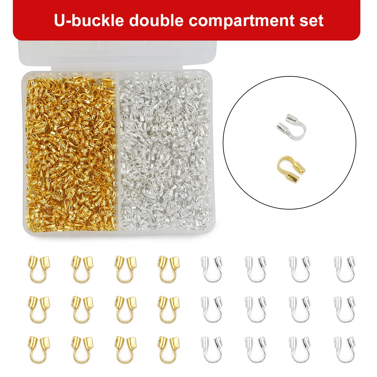 400PCS 4mm Golden Positioning Beads U-shape Clasp Kit Boxed Jewelry Making Materials For DIY Bracelets Earrings Accessories