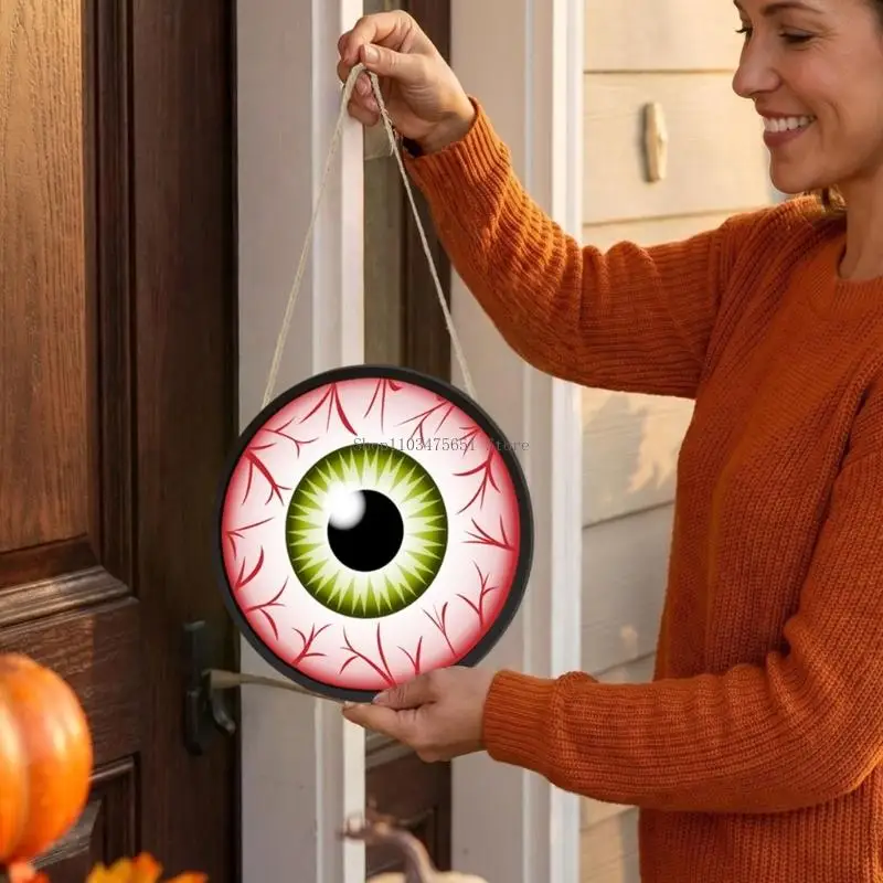  Light Up Eyeballs Decorations for Halloween, Pair of Round Acrylic Hanging Eye Signs for Door, Window and Porch Displays