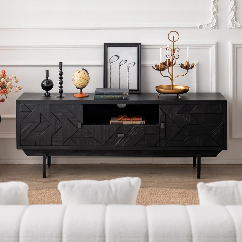 

French retro living room TV cabinet light luxury black decorative locker locker porch solid wood bucket