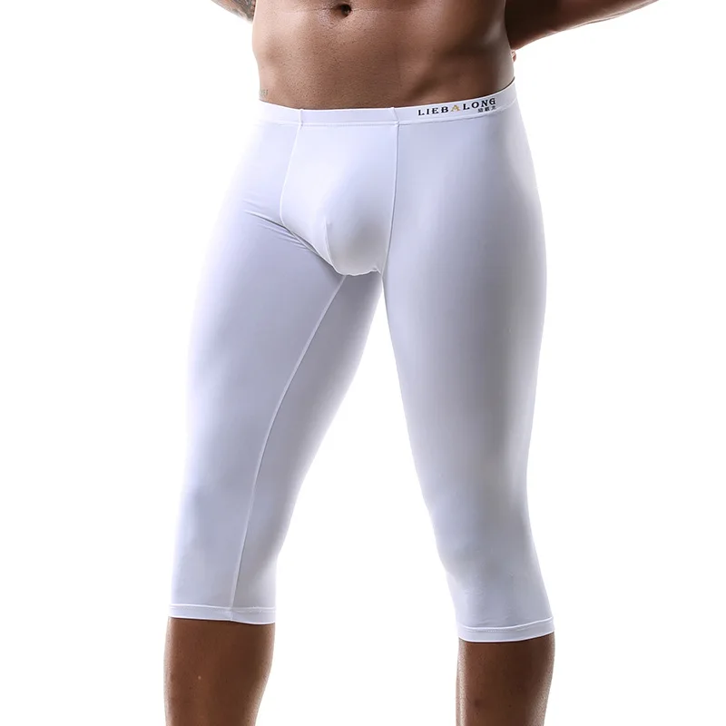 

Длинное нижнее белье из ледяного шелка, мужские трусики для коррекции фигуры, спортивные шорты для фитнеса и бега, брюки-боксеры длиной до колена, чулки