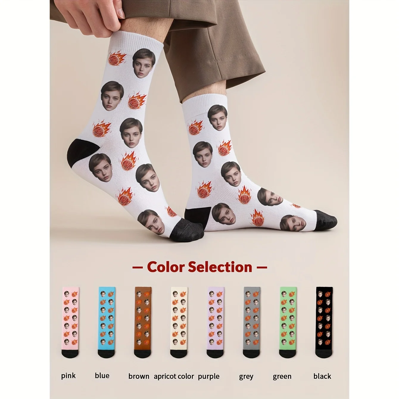 

1 pair (single and double packaging) personalized photo couple customized socks-socks with customizable head, printed with your