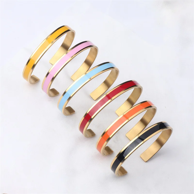 Trendy Stainless Steel Colorful Drop Oil Gold Color Plated Cuff Bangle Must-Have Fashion Trends Style Holiday Gifts For Womens