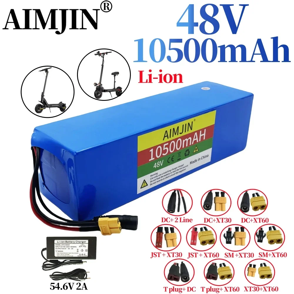 

13S3P 48V 10500mAh Lithium Ion Battery 1000W 10.5Ah Lithium Ion Battery Pack for 54.6v Motorized Scooter BMS+54.6V 2A charger