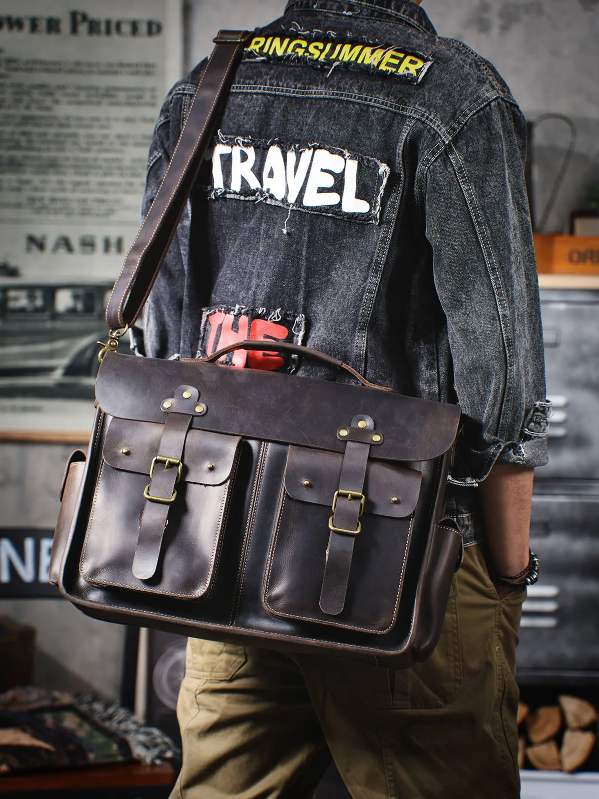 PNDME vintage ธุรกิจ Crazy Horse cowhide ผู้ชายกระเป๋าเอกสารความจุขนาดใหญ่ Designer handmade หรูหรากระเป๋าถือแล็ปท็อปหนังแท้