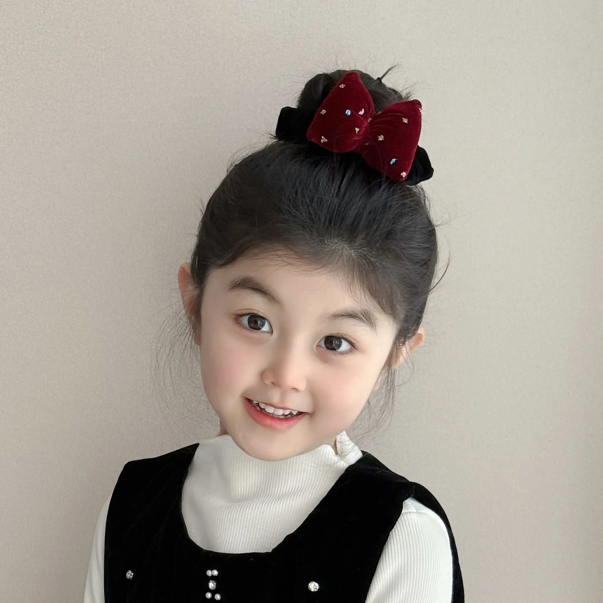 Hair Clip Scrunchie Headband Red Velvet Skirt Bow Pearl Sweet Girls Festive Holiday Princess Elegant Daily Soft Compact