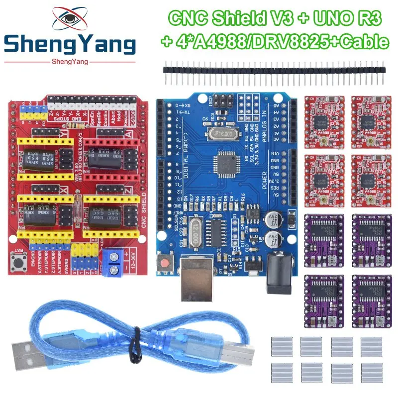 Imagem -03 - Tzt Cnc Escudo para Máquina de Gravura Driver Placa de Expansão Cabo Usb Impressora 3d Arduino Mais Uno r3 Drv8825 A4988 Pcs