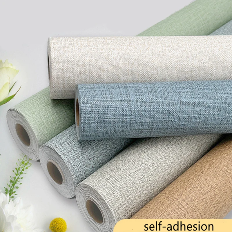 Linen Pattern Self-adhesive Wallpaper Thickened Waterproof Stickers Imitation Linen Wallpaper Self-adhesive Home Wall Stickers