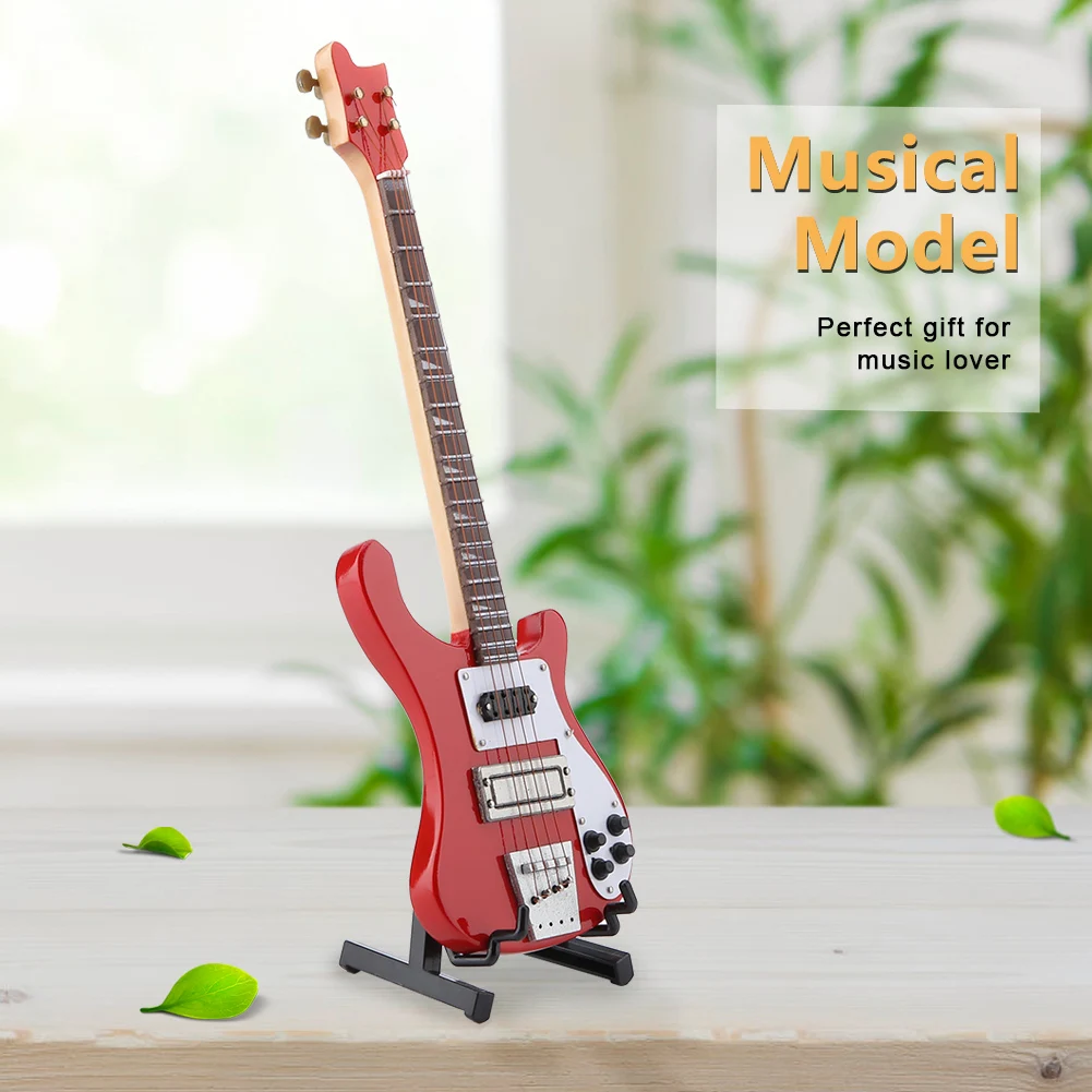 20cm Red Miniature Bass Guitar Replica With Stand And Case Instrument Model Ornaments Christmas Gift view 4