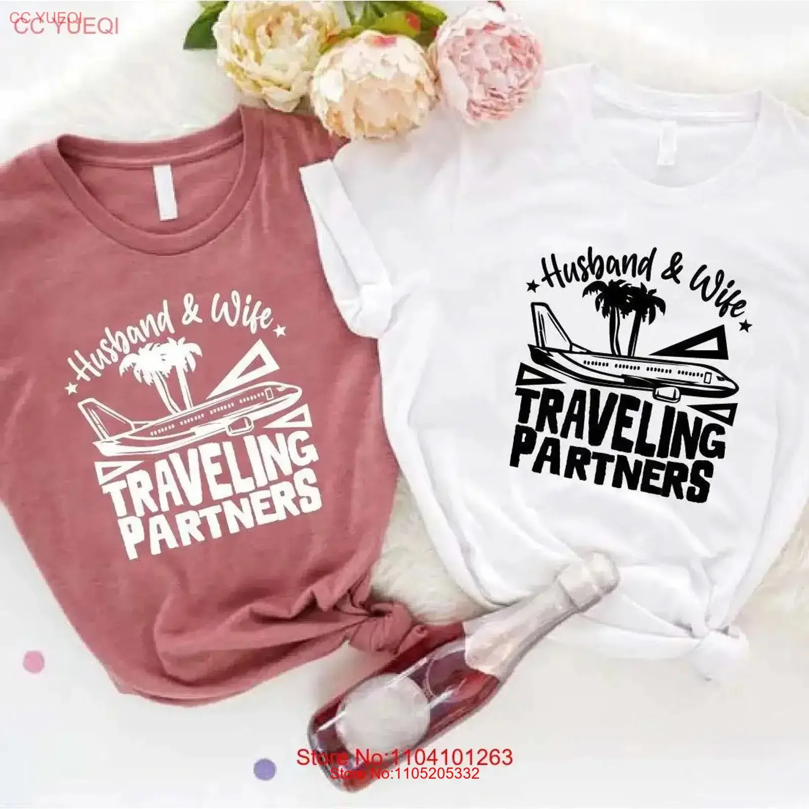 

Traveling Partners T Shirt Matching Couples Vacation Husband and Wife For Honeymoon vintage Washed Casual Top For Everyday Wear