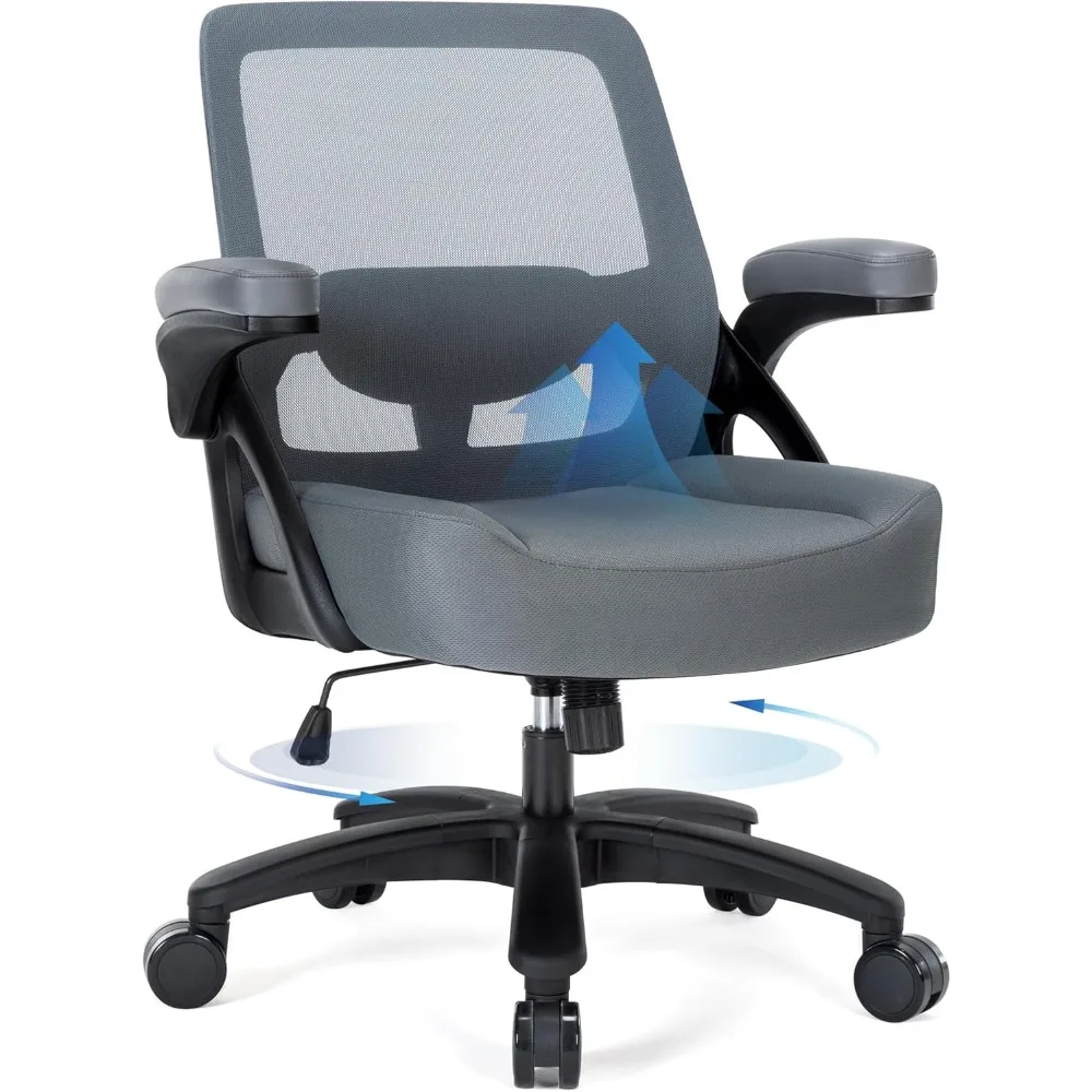 كرسي مكتب كبير وطويل بوزن 400 رطل - كرسي مكتب شبكي مريح مع أذرع قابلة للطي، كرسي كمبيوتر للمكتب المنزلي عالي التحمل، مقعد عريض O #1