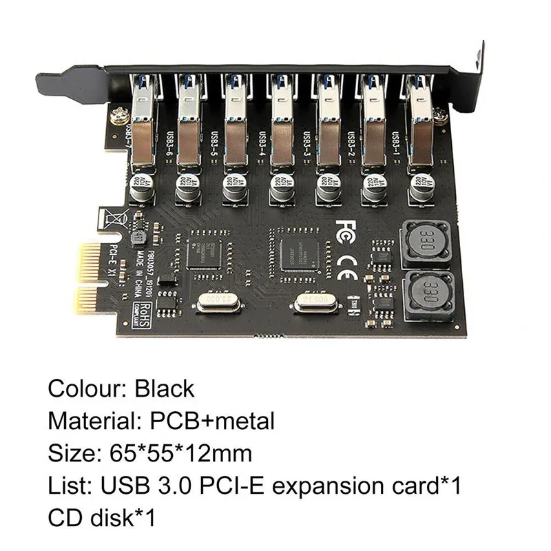 USB 3,0 PCI Express адаптер PCI e на 7 портов USB 3 Расширенный адаптер карта USB3 PCIe PCI-e x1 контроллер конвертер для майнера BTC