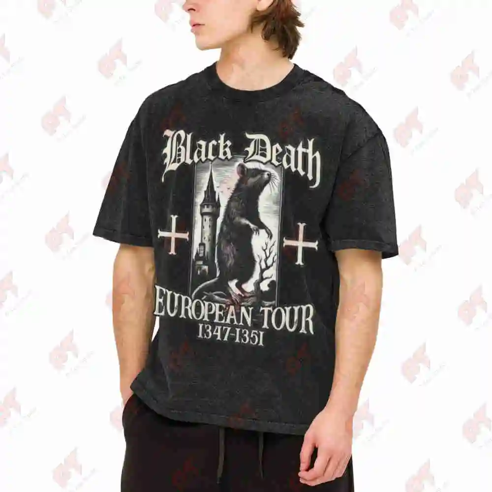 Black Death European Tour 1374 1381 Plague Doctor Vintage Washed Tee Pure Cotton T-Shirt