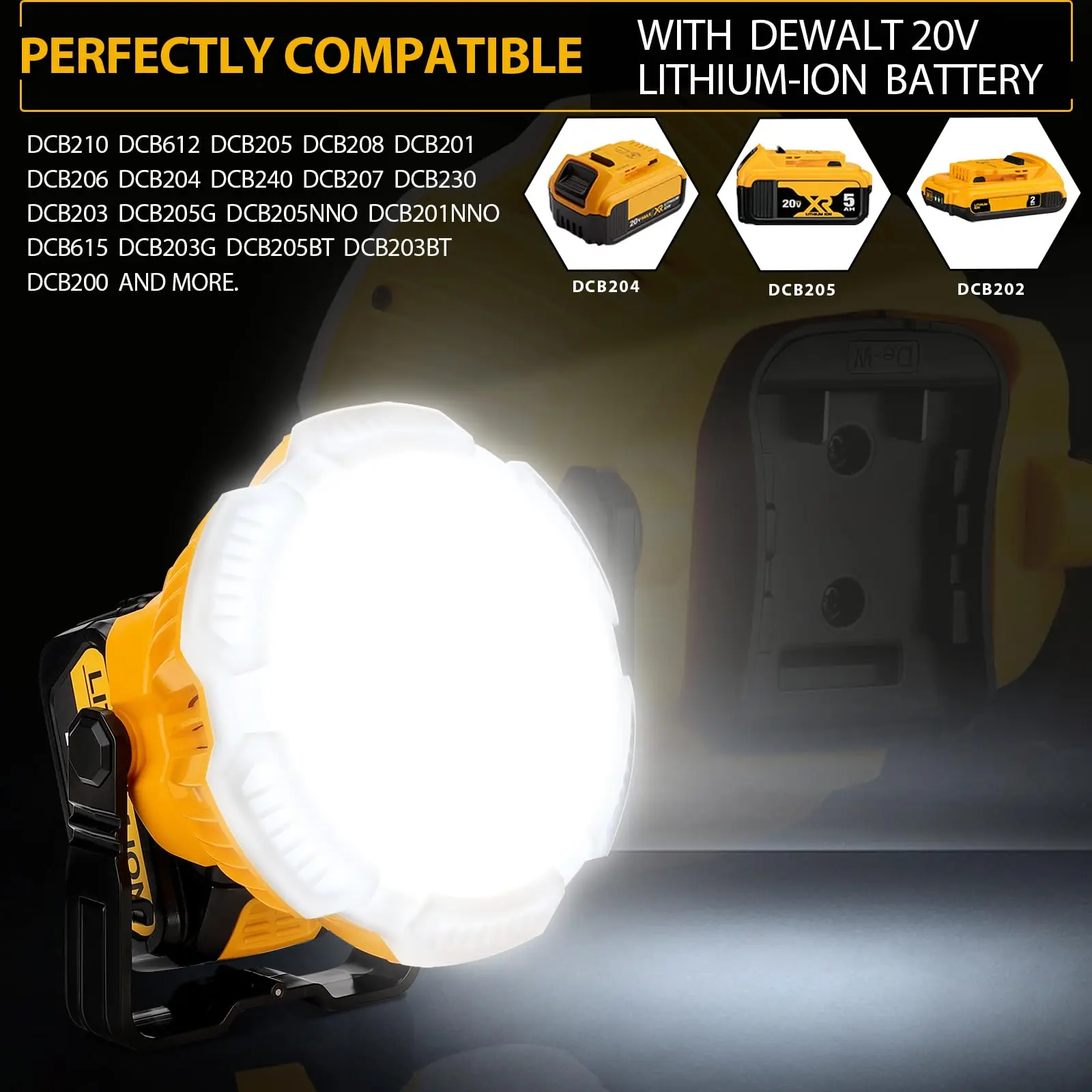 2400LM LED Camping Lantern for Dewalt 20V Lithium Battery 24W LED Work Light 49 LEDs for Car Repairing Camping Emergency Hiking