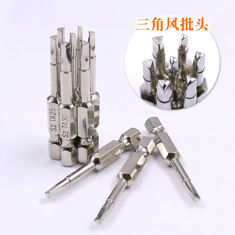 5Pcs/lot S2 Steel Magnetic Triangle Head Screwdriver Bits 50mm 1/4 Hex Shank Nozzle Pneumatic Screwdriver Electric Head