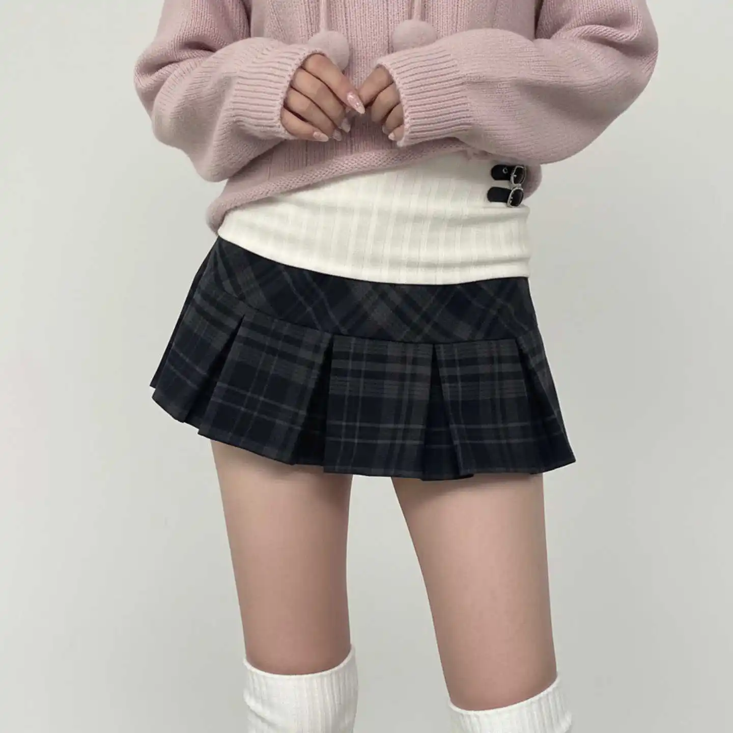Women's Mini Plaid Pleated Skirts 2000s Aesthetic Preppy Style Mori Girl Korean A-line High Street Party Design Ballet Core New