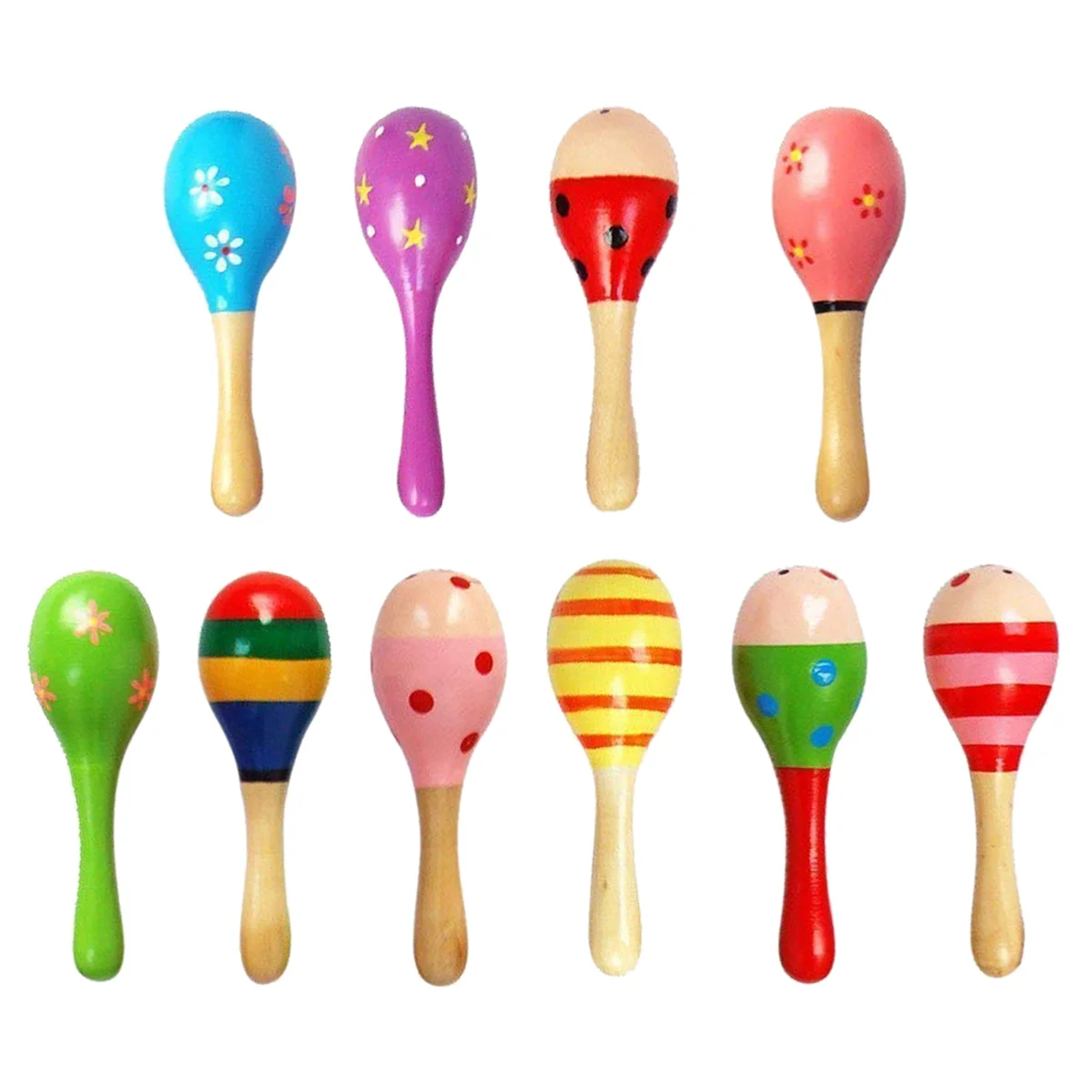 

10 PCS Wooden Wood Maraca Rattles Shaker Percussion Kids Musical Toy Favour, Maracas 10, 36 months up