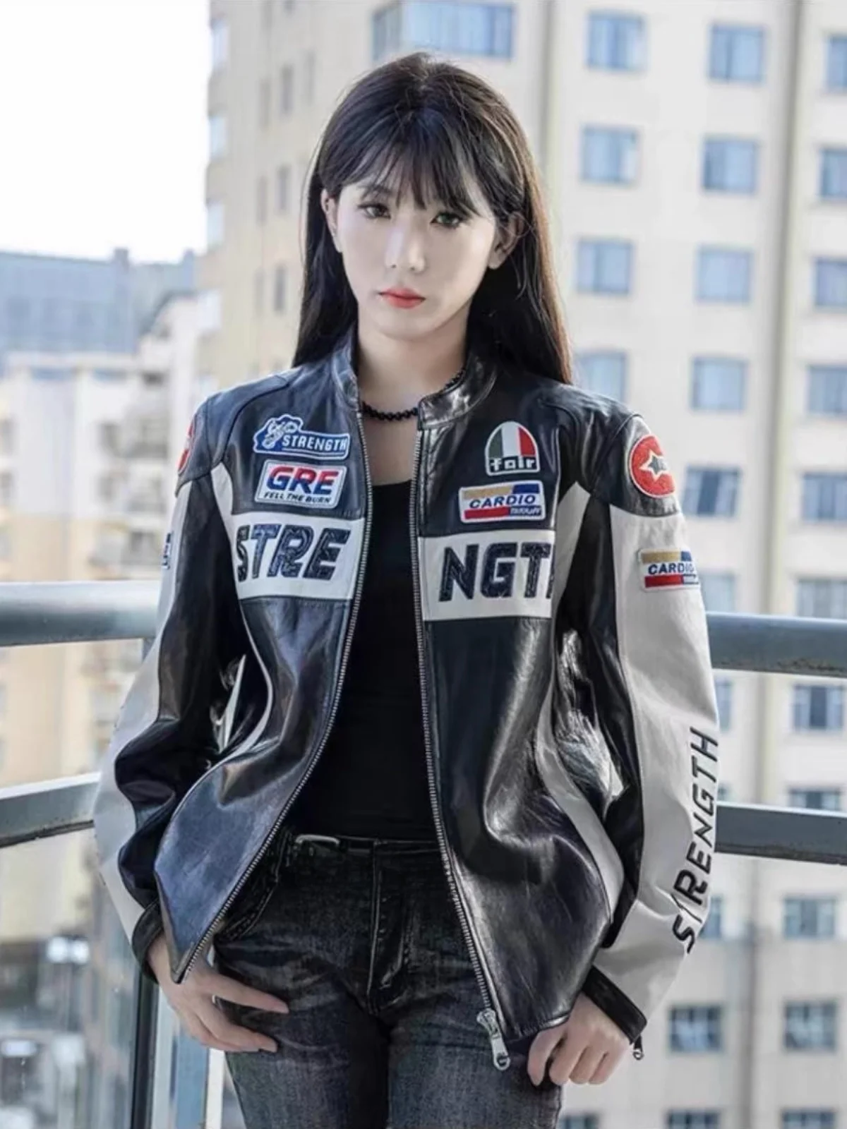 

Faionable Motorcycle Jaet Men's Stand Collar Casual Print Leather Coat Autumn New Sle Trendy Brand Youth Urban Wear