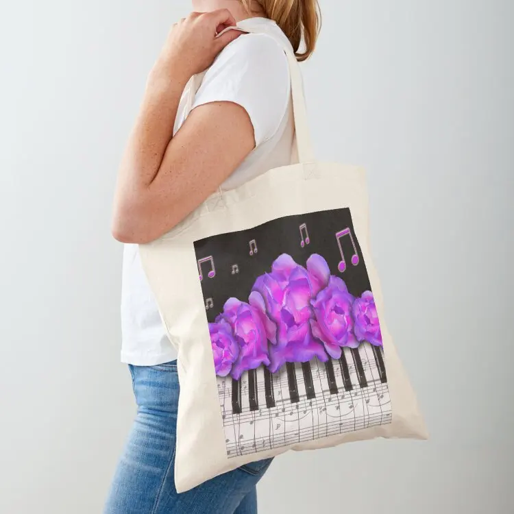 Piano Keyboard Purple Roses Tote Bag custom bags Eco bag handbag reusable grocery bags