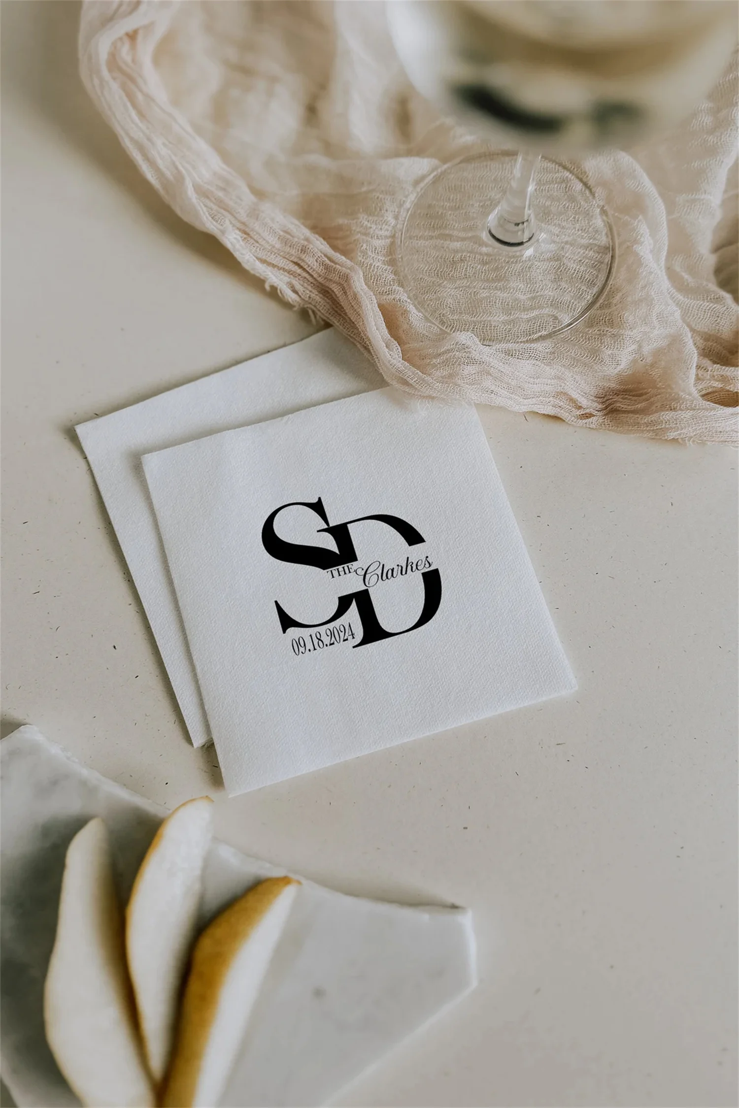 50pcs Custom Split Monogram Wedding Cocktail Napkin with Initials and Last Name | Printed Monogram Paper Napkin | Personalized N