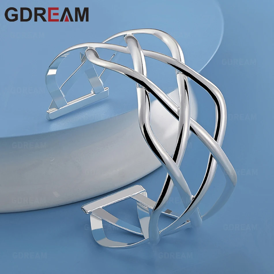 

GDREAM 925 Sterling Silver 65mm Mesh Open Bangle For Women, Exquisite And Cute Wedding Party Jewelry