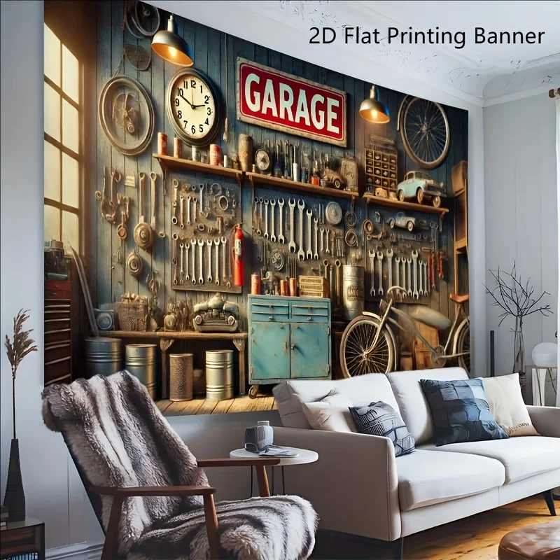 Industrial Garage Backdrop Ban - Workshop Tools Wallpaper 评论和价格