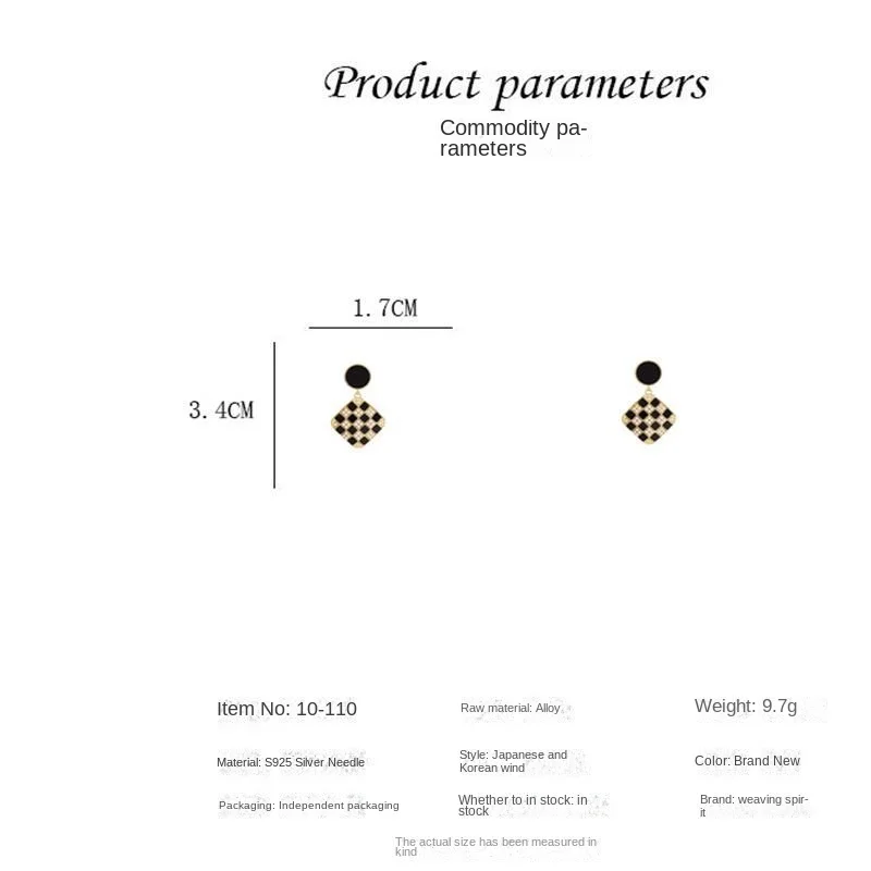 Brincos quadrizados retangulares, agulha de prata S925, pingente geométrico pérola preto e branco, design de nicho