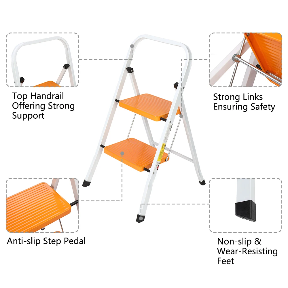 2-ступенчатый складной стул, стальная Нескользящая прочная широкая педаль
