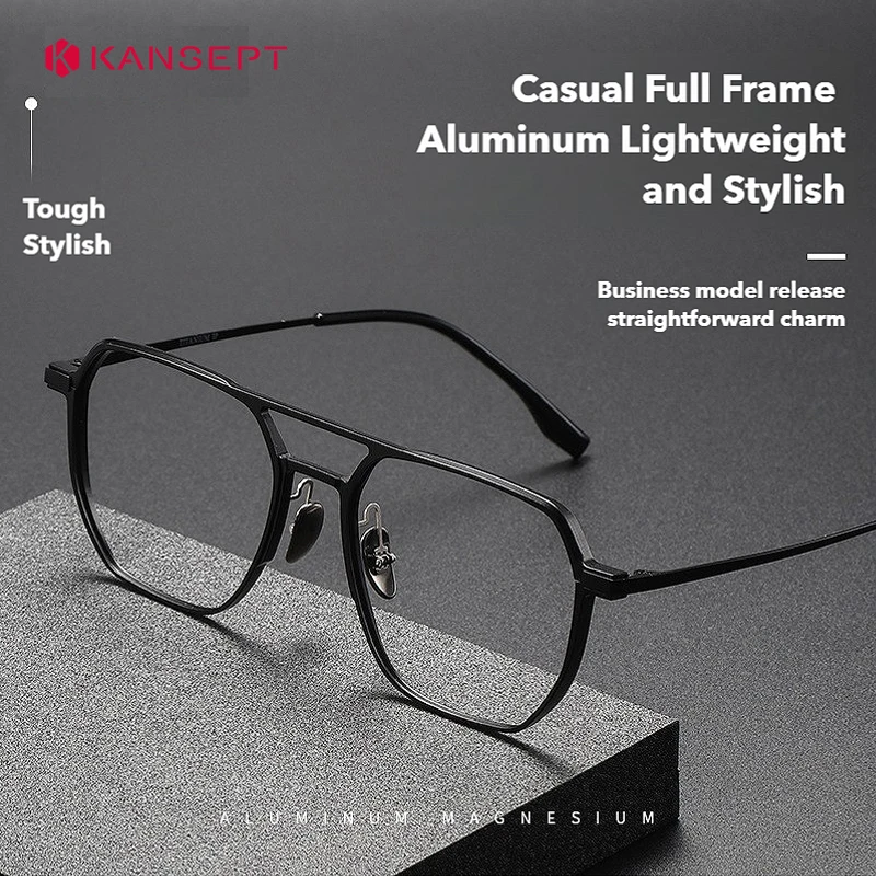 KANSEPT Large Frame Aluminum Frame Titanium Business Anti-Blue Light Reading Glasses Men Ladies Customizable Prescription Women